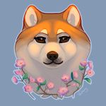  1:1 artist_name canid canine canis domestic_dog flower front_view fur headshot_portrait hi_res leaf mammal multicolored_body multicolored_fur orange_body orange_ears orange_fur pink_flower plant portrait signature simple_background solo vhitany 