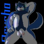  1:1 anthro armpit_hair balls beard belly body_hair canid canine canis digital_drawing_(artwork) digital_media_(artwork) facial_hair genitals hairy_balls headphones kody_fryzma male mammal moobs musclegut nipples overweight overweight_male penis psychotalbain ring solo uncut wolf 