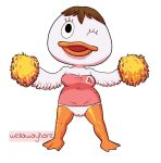  anatid animal_crossing animal_genitalia anseriform anthro avian bird bottomless cheerleader chibi clothed clothing duck female genitals nintendo pompom_(animal_crossing) pussy short_stack small_(disambiguation) solo thick_thighs video_games wellawayhare 