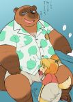  2020 animal_crossing anthro balls blue_eyes blush bottomwear brown_body brown_fur butt canid canine canis clothing domestic_dog duo eyes_closed fur genitals humanoid_hands isabelle_(animal_crossing) japanese_text kemono male mammal nintendo oral overweight overweight_male penis raccoon_dog sex shirt shorts sitting tanuki text tom_nook_(animal_crossing) topwear video_games wantaro 