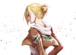  1girl annie_leonhardt blonde_hair blue_eyes hair_up long_sleeves paradis_military_uniform shingeki_no_kyojin short_hair simple_background solo soraao0322 standing upper_body white_background 