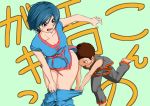  1boy 1girl barefoot blue_hair dougi mahha_warabi may_lee panties pink_panties pulling_off_legwear short_hair the_king_of_fighters underwear 