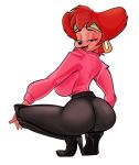  anthro big_breasts biped breasts butt canid canine canis clothed clothing disney domestic_dog ear_piercing female footwear goof_troop hair half-closed_eyes high_heels mammal mature_female narrowed_eyes peg_pete piercing saransaran shoes simple_background smile solo 