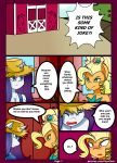  absurd_res anthro applejack_(mlp) barn blush breasts caoscore cleavage clothed clothing comic dialogue english_text equid friendship_is_magic hi_res horn mammal my_little_pony orange_body rarity_(mlp) text unicorn url white_body 