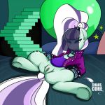  1:1 caoscore collar coloratura_(mlp) equid equine female feral friendship_is_magic genitals hair horse low_res mammal multicolored_hair my_little_pony pony pussy solo spiked_collar spikes spread_legs spreading stairs translucent 