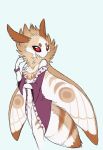  2020 anthro arthropod brown_body brown_fur clothed clothing digital_media_(artwork) female fur hair hi_res insect lepidopteran moth red_eyes sepiapaws solo standing tan_body tan_fur white_hair 