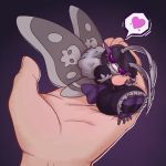  &lt;3 1:1 antennae_(anatomy) anthro arthropod clothing dress female goth_moth hand_holding hi_res human insect legwear lepidopteran mammal micro moth pixelhat purple_background simple_background size_difference stockings tuft wings 