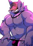  blush clothing fur gengar genitals hat hat_only headgear headwear hi_res jewelry kokuhane kokuhane_(character) male mostly_nude necklace nintendo nipples penis pok&eacute;mon pok&eacute;mon_(species) purple_body purple_fur simple_background solo solo_focus stubble thong underwear undressing video_games 