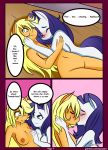  absurd_res after_sex anthro applejack_(mlp) areola big_breasts blush breasts caoscore comic dialogue duo english_text equid female female/female friendship_is_magic genitals hi_res kissing mammal my_little_pony nipples nude orange_body pussy rarity_(mlp) text url white_body 