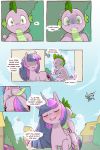  2:3 blush building cold-blooded-twilight comic dialogue dragon english_text equid equine female feral friendship_is_magic hi_res horn house larger_female male mammal my_little_pony outside pterippus rainbow_dash_(mlp) size_difference smaller_male spike_(mlp) text twilight_sparkle_(mlp) unicorn wings 