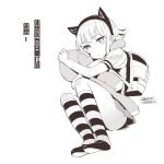  1girl animal_ears annie_hastur ass backpack bag cat_ears closed_mouth ejami fake_animal_ears league_of_legends legs looking_at_viewer monochrome short_hair simple_background skirt solo stuffed_animal stuffed_toy teddy_bear white_background 