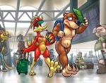  2019 3_toes airport alligator alligatorid ambiguous_gender anthro avian backpack banjo-kazooie banjo_(banjo-kazooie) barefoot bassy_wolfeh bird black_pubes blush breasts breegull brown_bear canid canine canis casual_nudity cetacean claws clothed clothed/nude clothed_ambiguous_nude_female clothed_ambiguous_nude_male clothed_male_nude_female clothed_male_nude_male clothing crocodilian delphinoid domestic_cat domestic_dog domestic_pig drinking embarrassed equid equine exhibitionism eyewear feet felid feline felis female flip_flops footwear genitals horse kazooie male mammal marine nintendo nintendo_switch nipples nude penis pubes public public_nudity pussy rareware reptile sandals scalie screen soles straw suid suina suitcase sunglasses sus_(pig) talons toe_claws toes toothed_whale ursid ursine video_games 