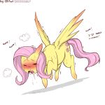  1:1 blush bodily_fluids cold-blooded-twilight drooling equid equine eyes_closed female feral fluttershy_(mlp) friendship_is_magic hi_res mammal my_little_pony open_mouth pterippus saliva simple_background solo sweat white_background wings 