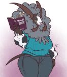  anthro big_breasts book breasts clothed clothing dubwool female fluffy fur grey_body grey_fur nintendo pok&eacute;mon pok&eacute;mon_(species) slightly_chubby solo supehmario video_games wide_hips 