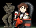  2boys cat crossed_arms crossed_legs cup drinking_glass guile highres kicdon looking_at_viewer multiple_boys petrification rugal_bernstein sakurai_masahiro sitting smash_ball street_fighter super_smash_bros. the_king_of_fighters throne wine_glass 