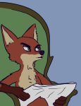  2020 anthro brown_body brown_fur canid canine cheek_tuft chest_tuft disney facial_tuft famished_(artist) fox fur green_eyes hi_res holding_object mammal meme metro-goldwyn-mayer newspaper nick_wilde reaction_image red_fox solo tom_and_jerry tuft zootopia 