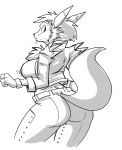  2011 belt bottomwear breast_expansion breasts butt butt_expansion canid clothing digimon digimon_(species) female jaeh mammal monochrome pants renamon simple_background solo species_transformation transformation white_background 