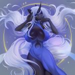  anthro big_breasts black_body breasts cleavage clothed clothing dress equid female hair hi_res horn huge_breasts long_hair mammal margony my_little_pony solo unicorn wide_hips 