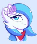  &lt;3 2018 accessory alternate_color ambiguous_gender blue_background blue_body blue_hair bust_portrait digital_drawing_(artwork) digital_media_(artwork) fan_character flower flower_in_hair gardevoir hair hair_accessory happy humanoid josie_the_gardevoir looking_at_viewer mammal nintendo noseless nude plant pok&eacute;mon pok&eacute;mon_(species) portrait shaded shy simple_background smile solo tinymunch video_games white_body white_flower 