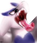  2018 ambiguous_gender avian blue_body blue_markings bodily_fluids bust_portrait dated digital_media_(artwork) digital_painting_(artwork) dragon drooling fangs feral legendary_pok&eacute;mon looking_up lugia markings mouth_shot nintendo open_mouth palate pink_tongue pok&eacute;mon pok&eacute;mon_(species) portrait presenting presenting_mouth saliva shaded signature simple_background solo teeth throat tinymunch tongue tongue_out uvula video_games white_background white_body white_ears 