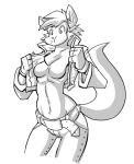  2011 belt bottomwear breast_growth breasts canid chest_tuft clothing featureless_breasts female gender_transformation jaeh mammal monochrome mtf_transformation navel pants simple_background solo species_transformation surprise transformation tuft white_background 