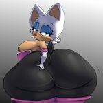  1:1 absurd_res anthro areola areola_slip big_breasts big_butt breasts butt chiropteran clothed clothing female half-closed_eyes hi_res huge_breasts huge_butt hyper hyper_butt lipstick looking_at_viewer looking_back makeup mammal narrowed_eyes parumpi rouge_the_bat solo sonic_the_hedgehog_(series) 