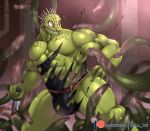  2020 5_fingers anthro biceps bna_v5 bulge clothing dorohedoro fingers green_body green_scales green_tentacles hi_res holding_knife imminent_rape imminent_tentacle_rape imminent_tentacle_sex kaiman knife lizard male muscular muscular_male reptile scales scalie sharp_teeth teeth tentacles torn_clothing 