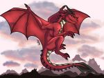  2020 4:3 claws cloudscape commission_art digital_media_(artwork) dragon feral flying hi_res horn kaliber male red_body reptile scalie sky solo talon_vurixen toe_claws wings 