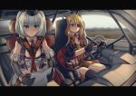  2girls car_interior desert detached_sleeves driving eyepatch fingerless_gloves girls_frontline gloves hat micro_uzi_(girls_frontline) mod3_(girls_frontline) multiple_girls persocon93 seatbelt skorpion_(girls_frontline) 