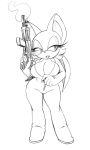  anthro bat_wings big_breasts bodysuit breasts chiropteran cleavage clothed clothing female gun gun_smoke hi_res mammal membrane_(anatomy) membranous_wings monochrome omegasunburst open_mouth ranged_weapon rouge_the_bat scouter skinsuit solo sonic_the_hedgehog_(series) tight_clothing undressing unzipping weapon wide_hips wings zipper 