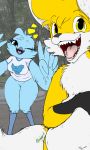  anthro avian bird blush bottomless breasts canid canine clothed clothing duo featureless_crotch female female_prey fox hi_res imminent_vore looking_at_viewer male male_pred mammal open_mouth pingthehungryfox rumbling_stomach selfie smile thick_thighs tweetfur twitter uvula vore 