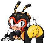  antennae_(anatomy) armor arthropod ass_up bee bodily_fluids butt charmy_bee clothing crossgender eyewear female genitals gloves goggles goggles_on_head handwear headgear helmet hymenopteran insect pussy saliva saliva_string sketchbox sonic_the_hedgehog_(series) stinger wings 