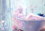  arknights bath bathtub bubbles long_hair nude red_eyes sheya skadi_(arknights) 
