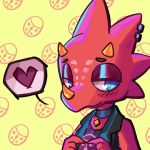  &lt;3 1:1 animal_crossing anthro blush bust_portrait chameleon choker clothing flick_(animal_crossing) goth hi_res jewelry lizard male necklace nintendo piercing portrait red_body red_scales reptile scales scalie shy sleeveless solo sweet-bun topwear vest video_games 