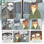  ... 1:1 2019 4_fingers absurd_res airport anthro backpack black_nose canid canine canis cheek_tuft clothing comic cousin_dave coyote crowd dialogue digital_media_(artwork) domestic_cat duo_focus english_text eye_contact eyewear facial_tuft fangs felid feline felis fingers flat_cap fur glasses grey_body grey_fur grin group hand_on_shoulder hat headgear headwear heyitscousindave hi_res hoodie inner_ear_fluff inside kestrel_(heyitscousindave) looking_at_another male mammal multicolored_body multicolored_fur open_mouth orange_body orange_fur pink_nose smile speech_bubble standing tan_body tan_fur text topwear tuft two_tone_body two_tone_fur walking 