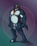  absurd_res animal_genitalia animal_penis anthro balls belly blue_body blue_fur canid canine canine_penis canis detailed_background fullbodywolf fur genitals hair hi_res male mammal markings muscular muscular_male orange_hair pecs penis pose sheath solo standing white_body white_fur wolf ypsilon 