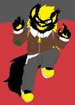  2019 absurd_res anonymous_artist anthro anubian_jackal anubis_(cubananubis) black_body black_fur blonde_hair canid canine canis clothed clothing fur hair hi_res jackal jacket male mammal pawpads solo tongue topwear yellow_eyes yellow_tongue 
