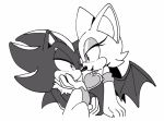  2019 anthro bat_wings carrying chiropteran clothing duo eulipotyphlan eye_contact female frown gloves greyscale hand_on_face handwear hedgehog kohane01 looking_at_another male mammal membrane_(anatomy) membranous_wings monochrome rouge_the_bat shadow_the_hedgehog simple_background smile sonic_the_hedgehog_(series) white_background wings 