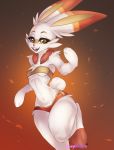  absurd_res anthro bottomwear breasts bunnywhiskerz chest_tuft clothed clothing female hi_res nintendo pok&eacute;mon pok&eacute;mon_(species) scorbunny shorts solo tuft video_games white_body wide_hips 