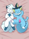  2019 3:4 anus bed_sheet bedding blush duo eeveelution female feral genitals hi_res knot male male/female mizu nintendo penis pok&eacute;mon pok&eacute;mon_(species) pussy sourberryjuice vaporeon video_games vulpix 