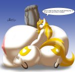  absurd_res big_breasts breasts butt cutie_mark dialogue equid genitals gynomorph hi_res horn huge_breasts hyper hyper_breasts intersex mammal my_little_pony pussy silentpassion solo unicorn white_heart_(oc) 