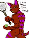  balls butt cat courage_the_cowardly_dog dialog feline huge_muscles katz male mammal muscles plain_background smile solo source_request tennis_racquet text unknown_artist white_background 