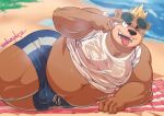  anthro ashigara beach bulge clothing eyewear male mammal mangolynx one_eye_closed overweight seaside shirt solo sunglasses tokyo_afterschool_summoners topwear ursid video_games wet wet_clothing wet_shirt wet_topwear wink 