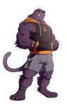  2019 4_toes absurd_res ankle_band anthro biceps biped bottomwear clothed clothing felid fur hat headgear headwear hi_res hoodie male mammal muscular muscular_legs muscular_male muscular_thighs pantherine purple_body purple_fur ray_(takemoto_arashi) shorts simple_background solo takemoto_arashi toes topwear triceps white_background yellow_sclera 