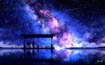  1girl commentary dark highres kumeki_(kk4615) night night_sky original reflection scenery shadow shooting_star signature silhouette sky solo star_(sky) starry_sky train_station 