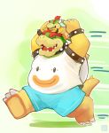  2020 absurd_res anthro belly blush bottomwear bowser bowser_jr. carrying clothing duo eyes_closed hi_res humanoid_hands kemono koopa lates mario_bros nintendo overweight scalie shirt shorts topwear video_games 