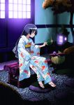  1girl commentary_request hata_kenjirou hayate_no_gotoku! highres japanese_clothes kimono long_hair mosquito_coil saginomiya_isumi sandals sitting solo tree 