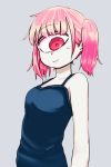  1girl bare_arms bare_shoulders blue_camisole closed_mouth cyclops grey_background kuronyankokko looking_at_viewer one-eyed original pink_hair red_eyes short_hair simple_background smile solo twintails upper_body 
