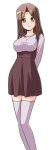  1girl arms_behind_back breasts brown_hair commentary_request feet_out_of_frame green_eyes hata_kenjirou hayate_no_gotoku! highres kasumi_aika large_breasts looking_at_viewer ribbed_sweater simple_background skirt smile solo sweater white_background 