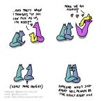  &lt;3 blue_body blue_fox_(foxes_in_love) blue_fur canid canine carrying comic couple_(disambiguation) dialogue duo english_text feral fox foxes_in_love fur green_body green_fox_(foxes_in_love) green_fur hi_res humor mammal purple_body purple_fur text yellow_body yellow_fur 